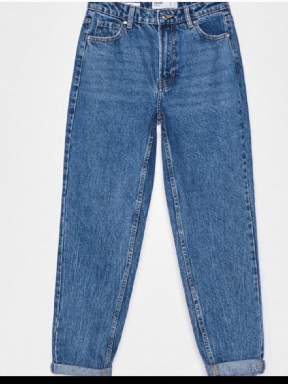 Bershka Women's Mom Jeans Straight Leg Jeans - Medium Blue